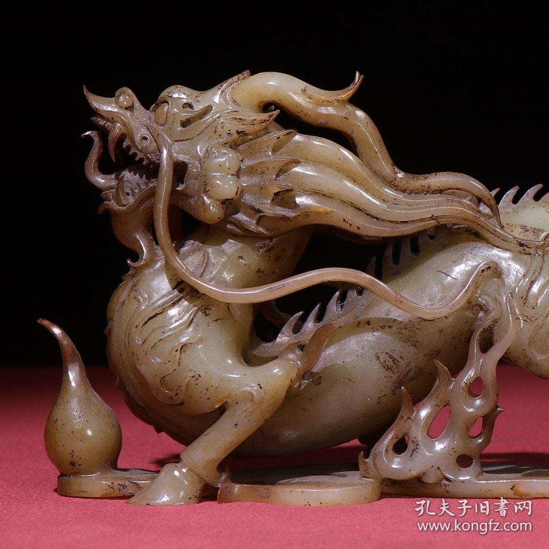 旧藏，汉代生坑白玉满沁龙摆件