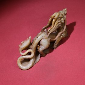 旧藏,汉代生坑白玉满沁龙摆件