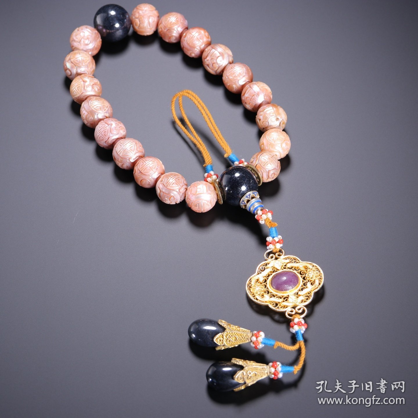点击查看原图 清 珍珠刻团寿纹十八子手持