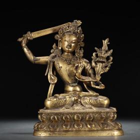 清中期 铜鎏金文殊菩萨像