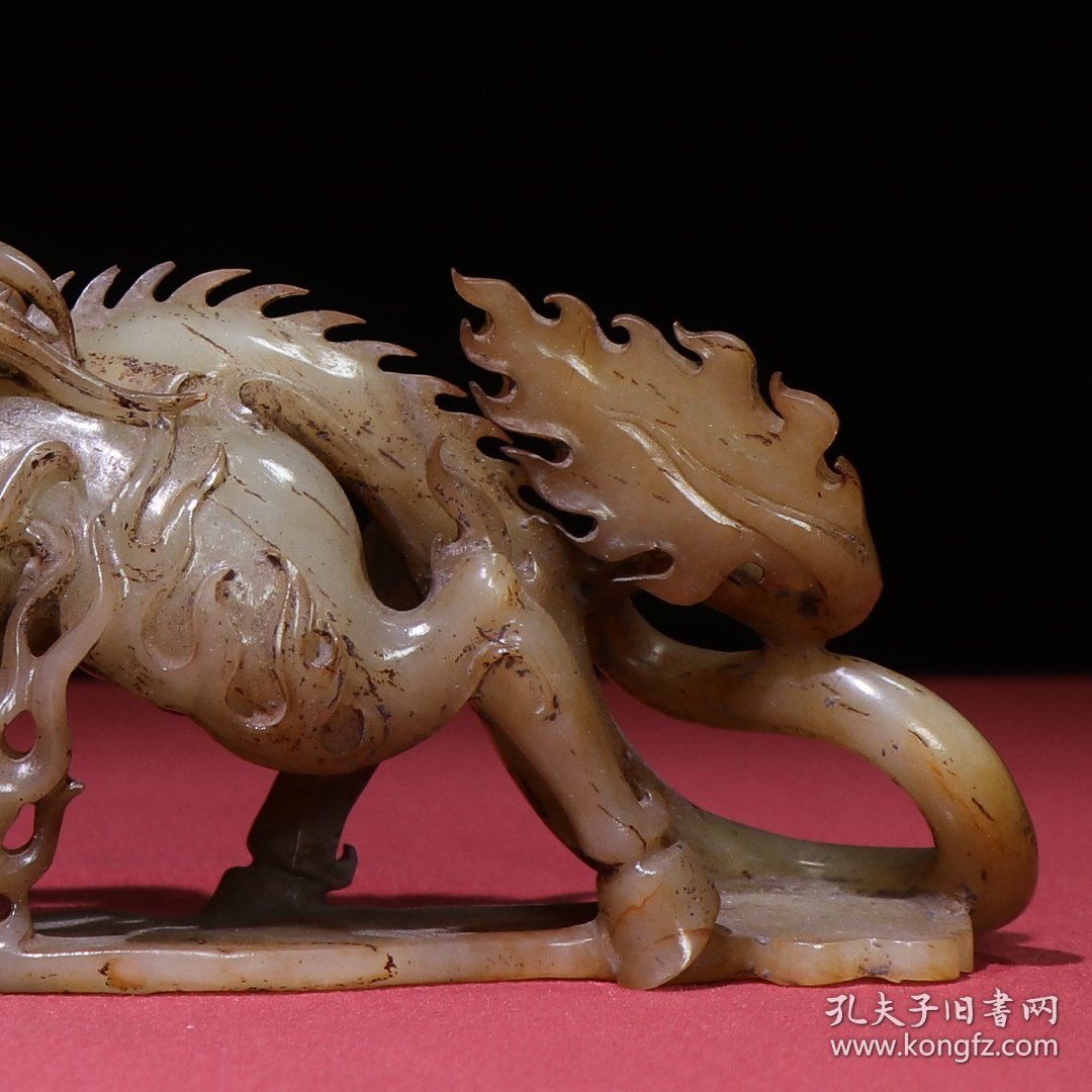 旧藏，汉代生坑白玉满沁龙摆件