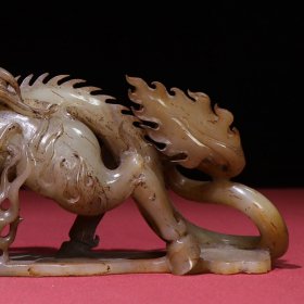 旧藏,汉代生坑白玉满沁龙摆件