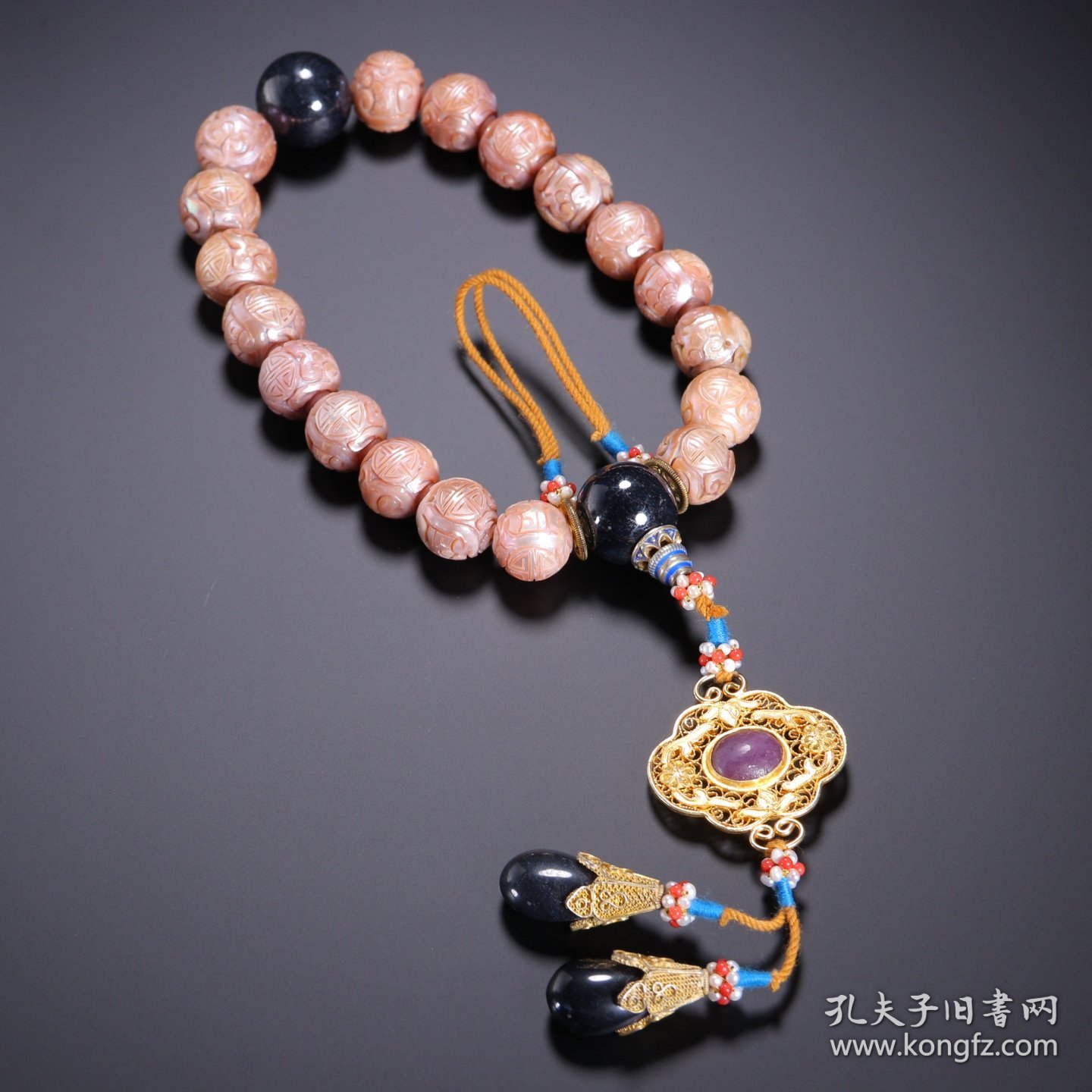 点击查看原图 清 珍珠刻团寿纹十八子手持
