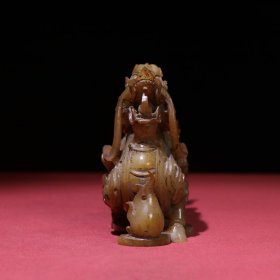 旧藏,汉代生坑白玉满沁龙摆件