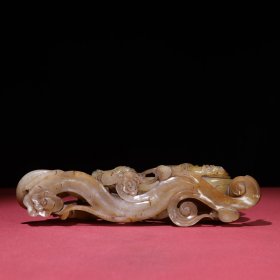 旧藏,汉代生坑白玉满沁龙摆件