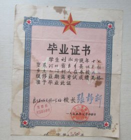 毕业证书.1957年7月14日（良乡县城关镇小学六年）（尺寸31X26厘米）（8品）40元