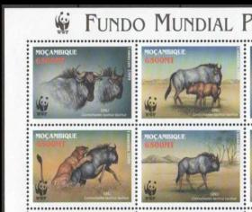 莫桑比克 2000年 世界野生动物基金会 WWF 林波波国家公园内的蓝色斑纹角马 4全新 带熊猫徽边