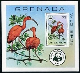 格林纳达 1978年 世界野生动物基金会  WWF 美洲红鹮 小型张 全新