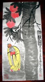 仿齐白石人物画 东方朔偷桃图祝寿国画【宣纸手绘】未装裱（尺寸：50 × 99.5 cm)