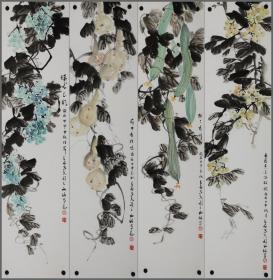 胡西铭，山西临猗县人，花卉四条屏