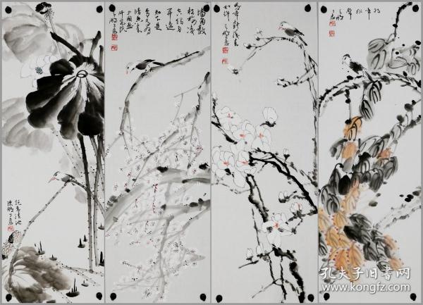 陈鹏，花鸟四条屏