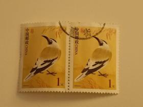 邮票 普票31 中国鸟 白尾地鸦 1元面值 横2联 信销票