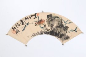 日本回流字画 名家手绘真迹《竹石灵芝图》安藤耕斎（1862-1939） 日本画家。本名茂一。师从富岡鉄斎。