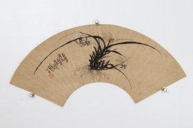 日本回流字画  古筆 佚名 蘭花扇面 手绘真迹名家
