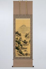 日本回流字画 装饰画 绿书 筆 山水圖