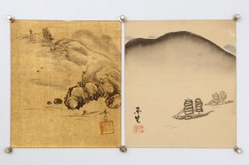 日本回流字画 山水小品 两幅 手绘真迹名家