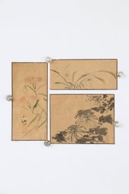 日本回流字画 古画 佚名 花卉小品 三幅  名家手绘真迹