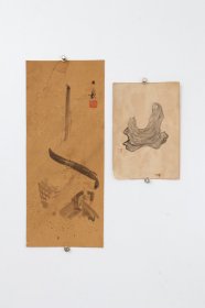 日本回流字画 古笔 小品画 两幅  小品手绘真迹名家