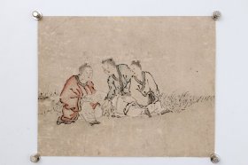 日本回流字画 古笔 佚名《书童》手绘真迹名家