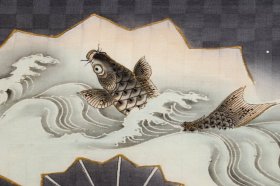日本回流字画 无款 绢画 乌龟鲤鱼图名家手绘真迹