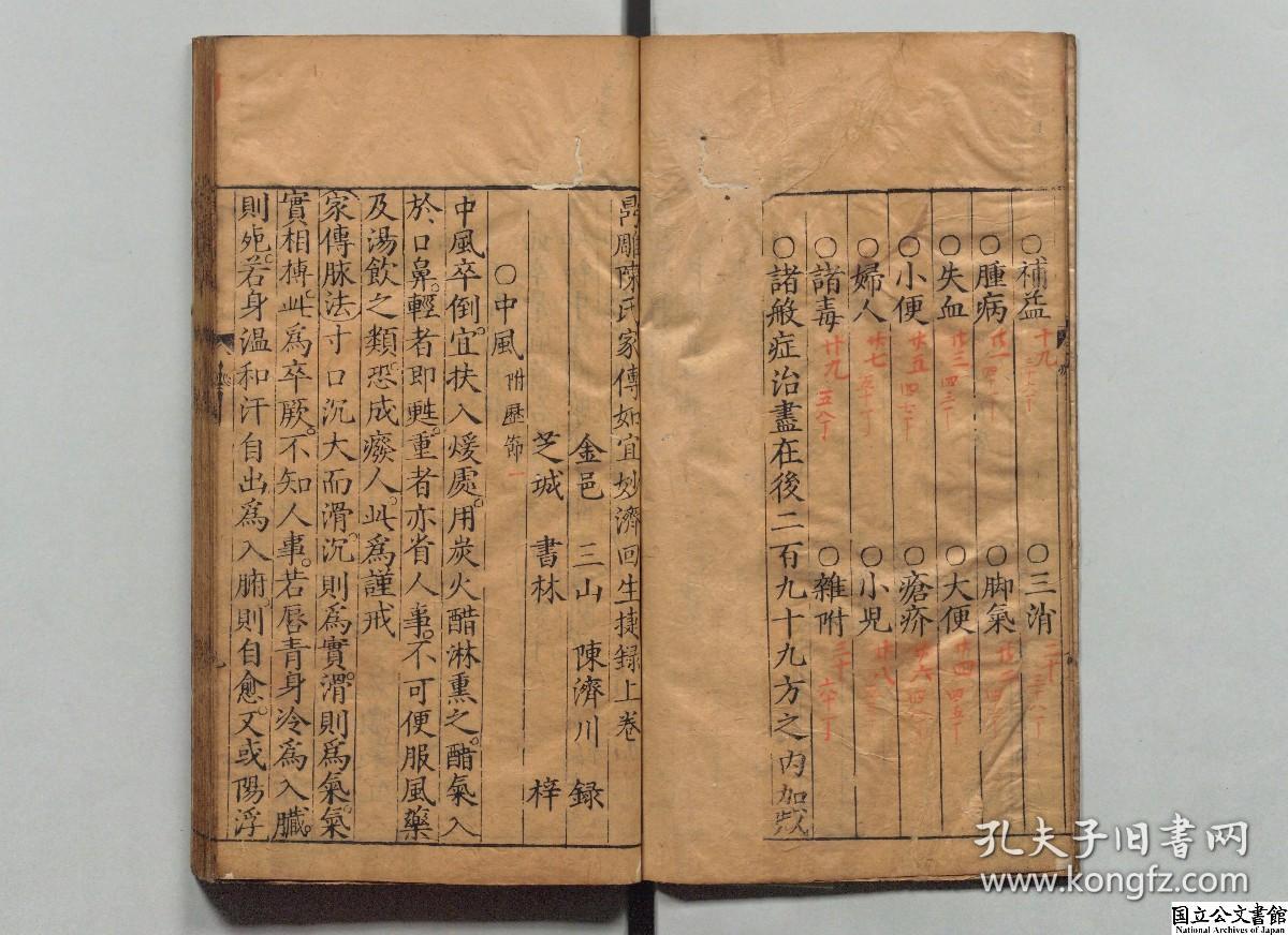 【提供资料信息服务】鼎雕陈氏家传如宜妙济回生捷录，陈嘉猷著，明万历38年黄廉斋刊本，2卷2册125页，日本内阁文库藏，平装为1册，本店此处销售的为该版本的彩色高清缩印仿古道林纸、无线胶装平装本。