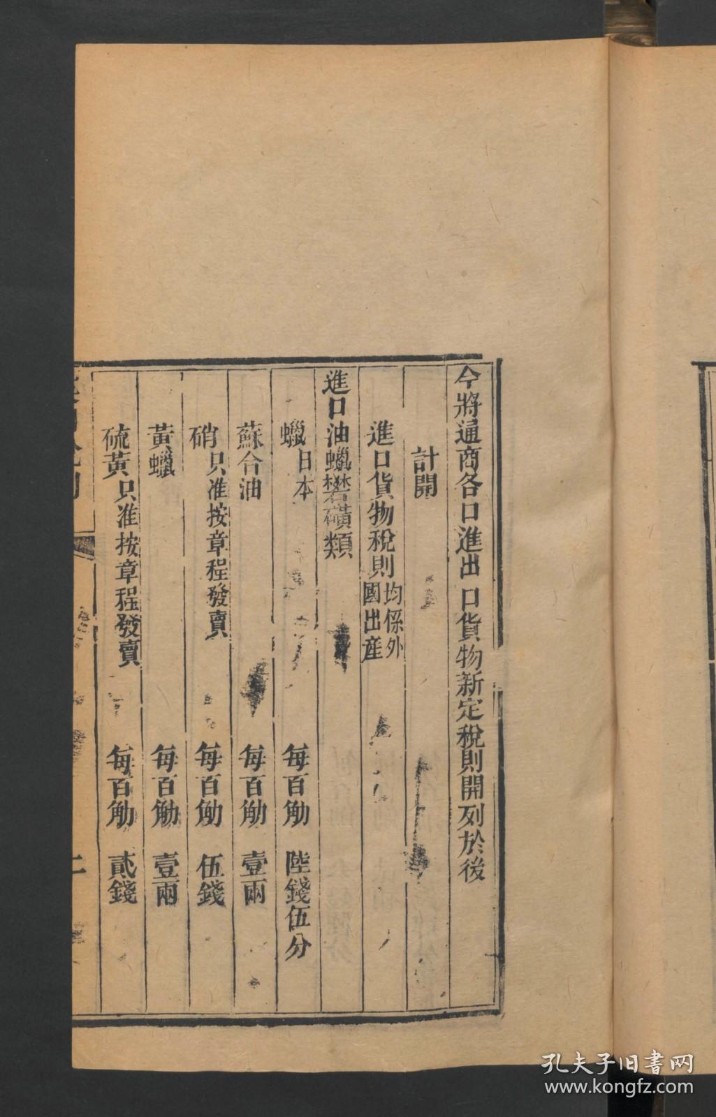 【提供资料信息服务】：英国税则条款，后附照会，清咸丰8年刻本，线装原书为1册，本店此处销售的为该版本的原大彩色、仿真微喷、宣纸线装本。