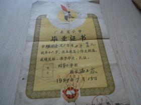 1959年广东省开平县长沙乡人民公社培育小学校校长温玉霖发给学生吴翠金*《广东省小学毕业证书》*一张