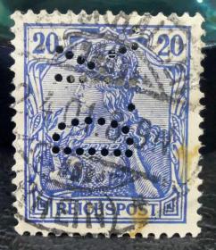 19-德国1900年凿孔邮票 日耳曼尼亚 侧打字母“D.K.”上品信销 销1901年戳