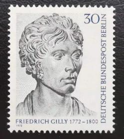 10A德国西柏林1972年邮票 德国建筑大师吉利 绘画 1全新 原胶全品