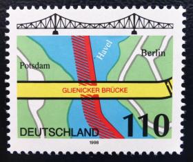 德国1998年邮票 柏林格里尼克大桥 1全新 下边纸！地图 建筑风光 2015斯科特目录1.5美元