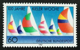 德国西德1982年 邮票，基尔赛船周100周年 体育 1全新 原胶 2015斯科特目录1美元