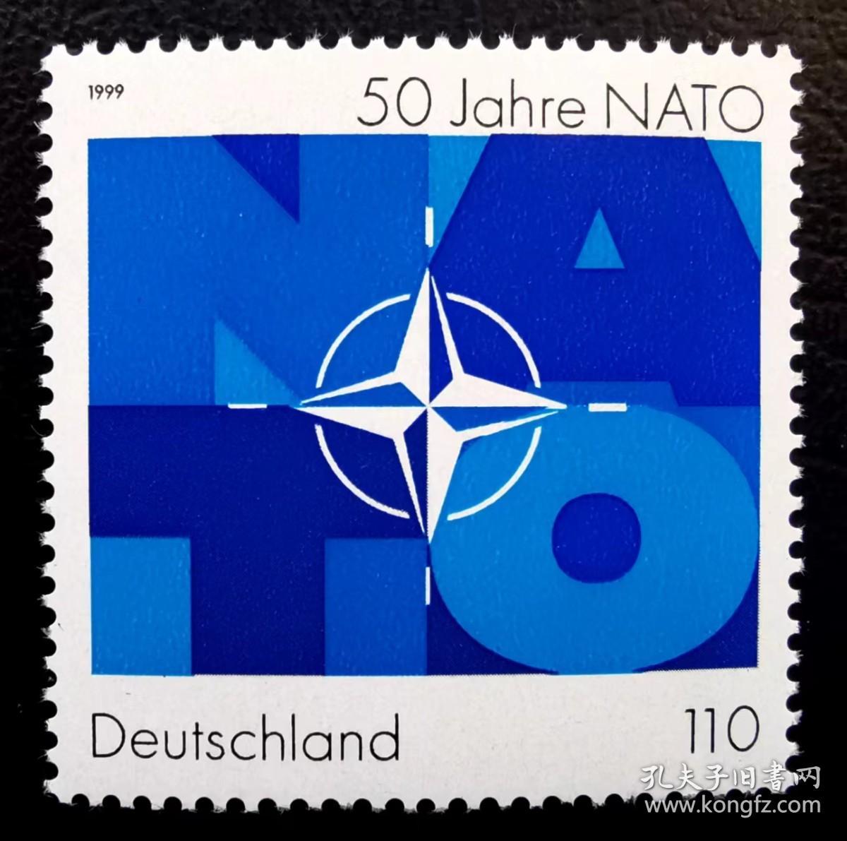 德国1999年邮票 北约50周年 徽志 1全新 2015斯科特目录1.4美元！左下双边纸！
