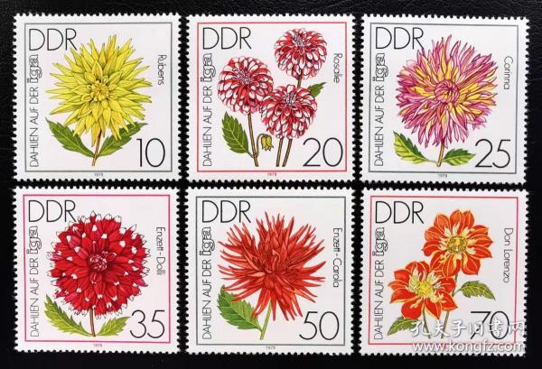 东德1979年邮票 国际园艺花卉展 大丽花等 6全新 2015斯科特目录3.75美元