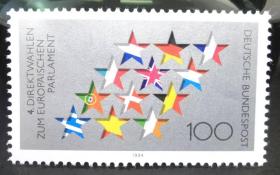 德国1994年邮票 欧洲议会选举 国旗 1全新 2015斯科特目录1.5美元