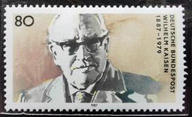 德国西德1987年邮票 政治家 不来梅市长威廉·凯森 1全新 原胶全品 2015斯科特目录1.4美元