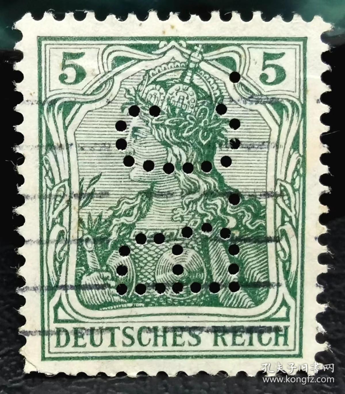德国1900-15年凿孔邮票 日耳曼尼亚 侧打字母“B.C.”上品信销