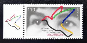 德国1998年邮票 人权宣言50周年 和平鸽 1全新 彩色边纸！2015斯科特目录1.4美元