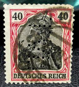 52-德国1900-1905年凿孔邮票 日耳曼尼亚 侧打字母“T V L”上品信销