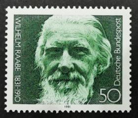 德国西德1981年邮票 诗人 小说家 拉贝诞生150周年 1全新 原胶