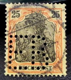 37-德国1900年凿孔邮票 日耳曼尼亚 字母“E B”上品信销 销1901年戳