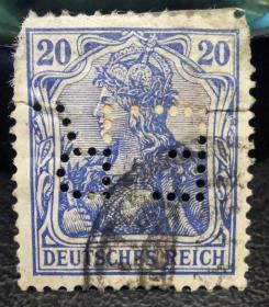 13-德国1900-1905年凿孔邮票 日耳曼尼亚 倒打字母“E. R.”信销