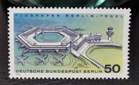 德国西柏林1974年邮票，柏林泰格尔飞机场落成纪念 1全新 原胶无贴