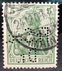 德国1900-05年凿孔邮票 日耳曼尼亚 反打字母“Fr.Soc. Dr.”上品信销 1903年12月24日邮戳