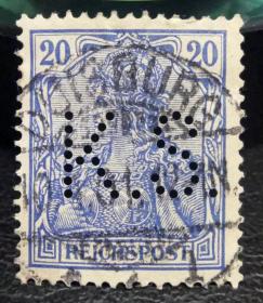 18-德国1900年凿孔邮票 日耳曼尼亚 字母“K.S.” 上品信销 销1901年戳