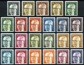 11A 西德西柏林1970-73年邮票 总统海涅曼 23大全套新 原胶全品