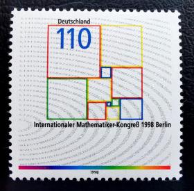 德国1998年邮票 柏林国际数学大会 三元一次方程 1全新 2015斯科特目录1.4美元 左上双边纸！