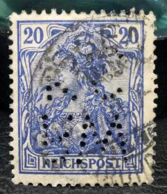 16-德国1900-1905年凿孔邮票 日耳曼尼亚 倒反打字母“RWKS”罕见！上品信销