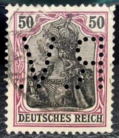 67-德国1900-1905年凿孔邮票 日耳曼尼亚 倒打字母“R. V.”上品信销 附正打孔票一枚！