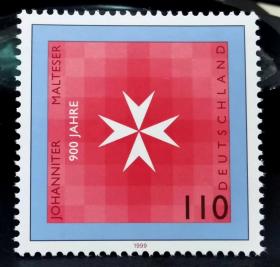 德国1999年邮票 马耳他骑士团900周年 徽志 1全新 双边纸！2015斯科特目录1.4美元！