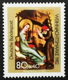德国西德1982年邮票 圣诞节 绘画 1全新 原胶全品